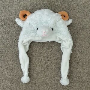 Fluffy goat with ram horns plush hat
